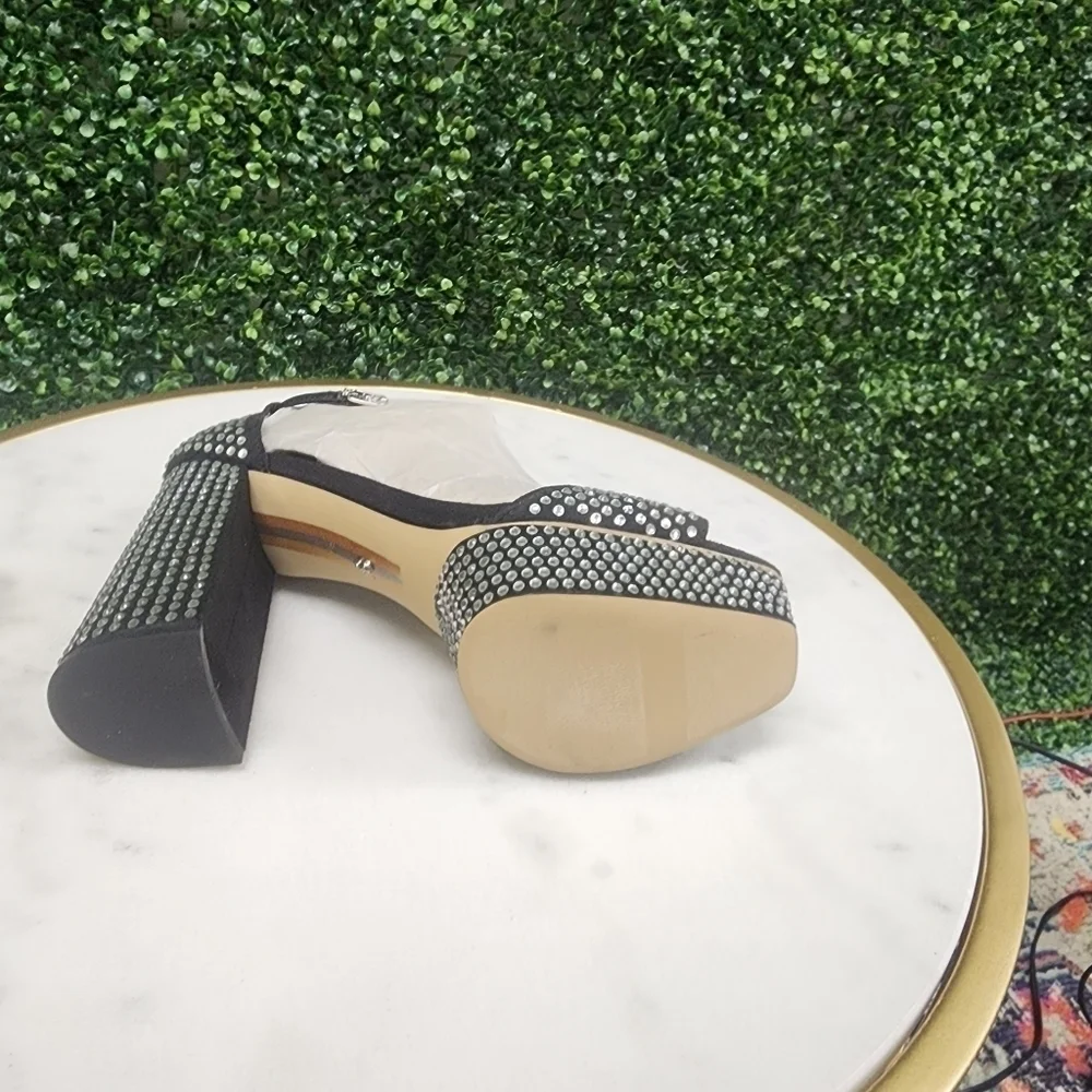 Sam Edelman Nellie Glitz Platform Black Sandals - 150th Anniversary Exclusive - Picture 2 of 6